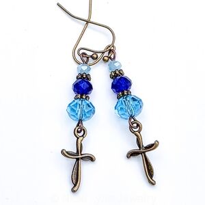 Blue Crystal Cross Dangle Earrings-Nicki Lynn Jewelry